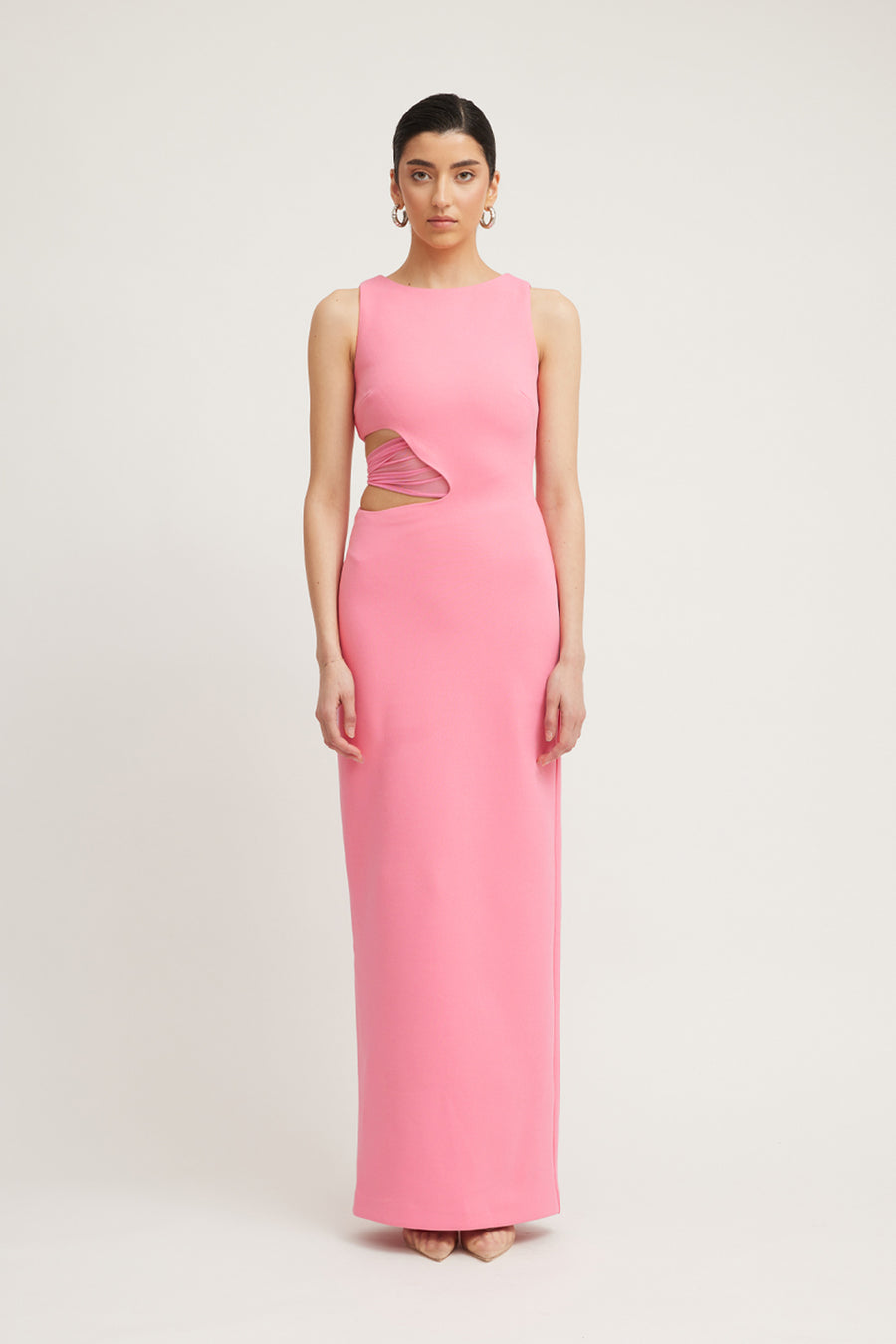 rouge pink dress Rouge Pink Ruffled Organza Gown with Embroidered Bodice
